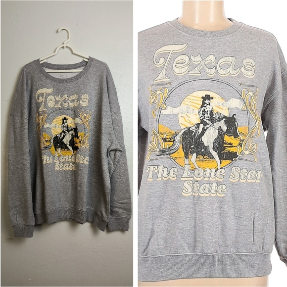 Zoe + Liv Texas The Lone Star State Gray Oversized Long Sleeve Sweatshirt  3X - Picture 1 of 8